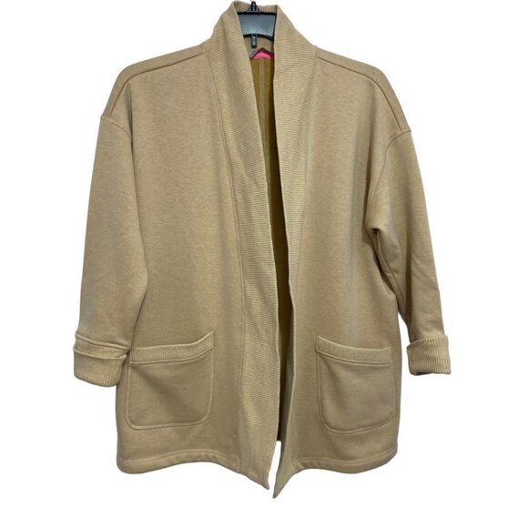 ISAAC MIZRAHI LIVE! Open Cardigan Duster Size Medium Tan Thick Knit Thigh Length - Picture 3 of 16